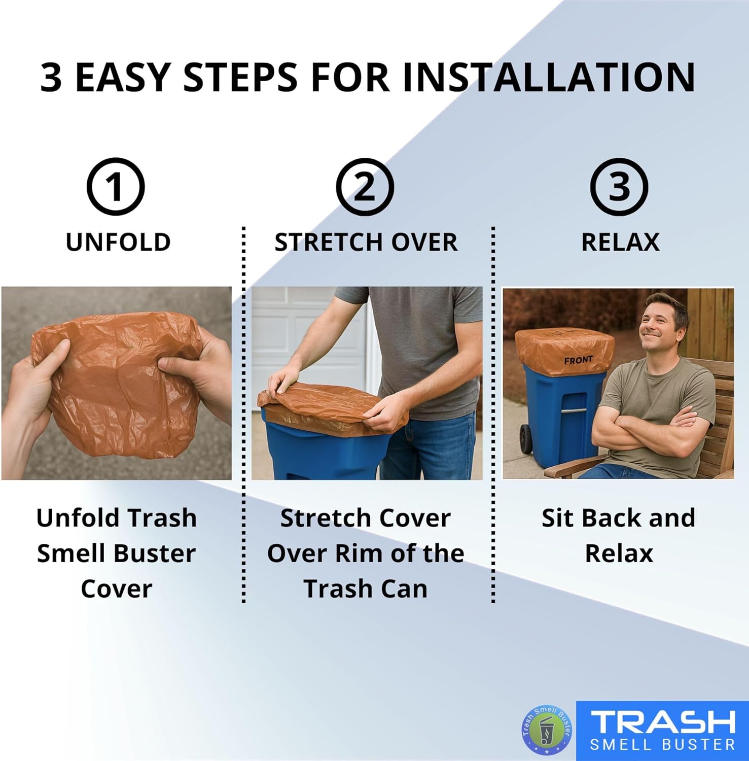 Trash Can Cover, Biodegradable Odor Eliminating Bag with Elastic Rubber Band, Eliminates Odor from Trash, Lemon Scented, Durable, Effective, 45 Gallon, 3 per Bag - Image 4