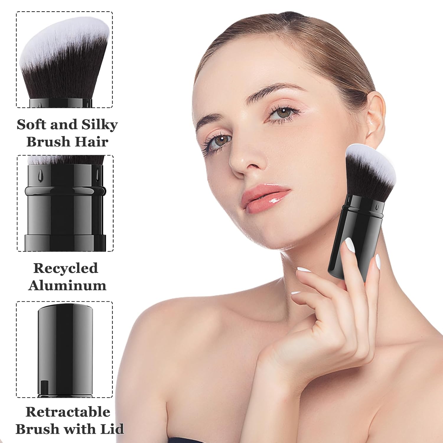 Falliny Retractable Kabuki Makeup Brush, Angled Travel Powder Blush Brush Foundation Makeup Brush with Cover for Blush, Sunscreen,Bronzer, Buffing, Concealer,Highlighter, Powder Cosmetics - Image 3