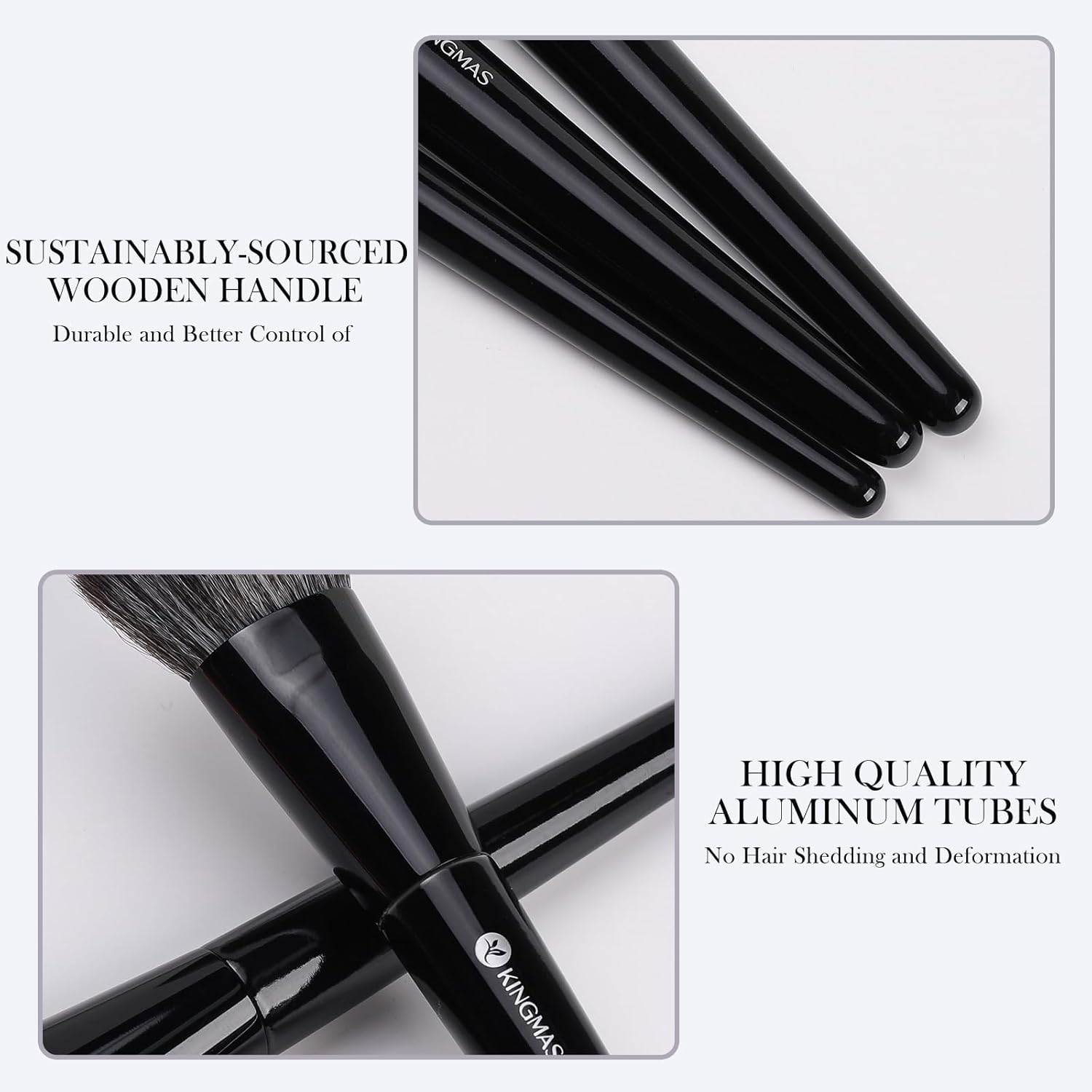 KINGMAS Foundation Makeup Brushes, 3Pcs Kabuki Contour Concealer Makeup Brush, Vegan & Cruelty-Free, Synthetic Cosmetic Under Eye & Blusher Face Brush (Black) - Image 5