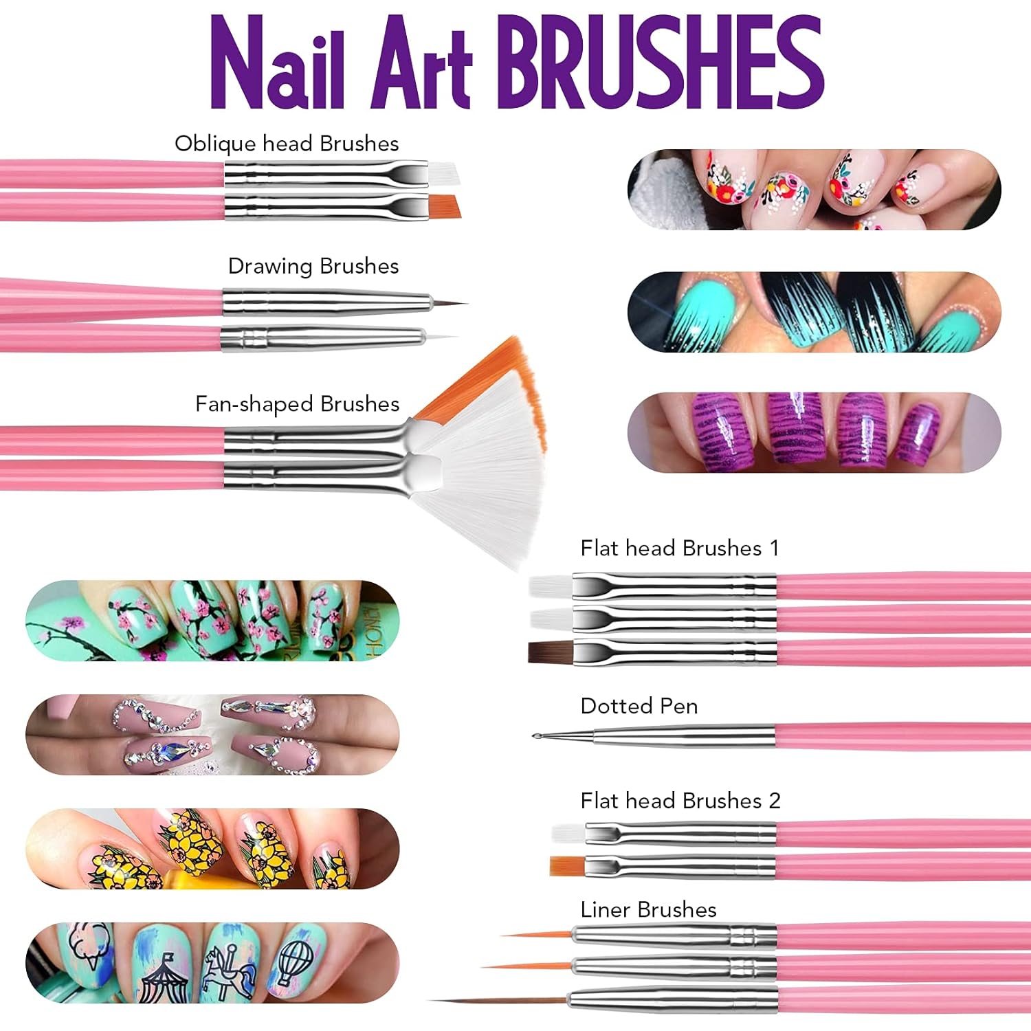 FANDAMEI 15-Piece Nail Art Brush Set with Dotting Pens, Stickers, Sequins, Foils, and Rhinestones - Image 8