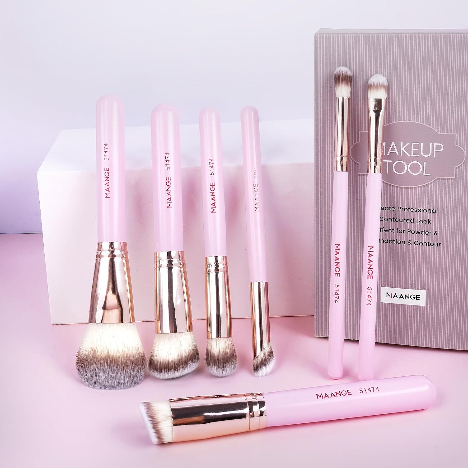 MAANGE 7 PCS Professional Makeup Brushes Premium Synthetic Makeup Brush Set For Foundation Eyeshadow Powder Concealers Brush Travel Make up Brushes Set (Pink) - Image 6