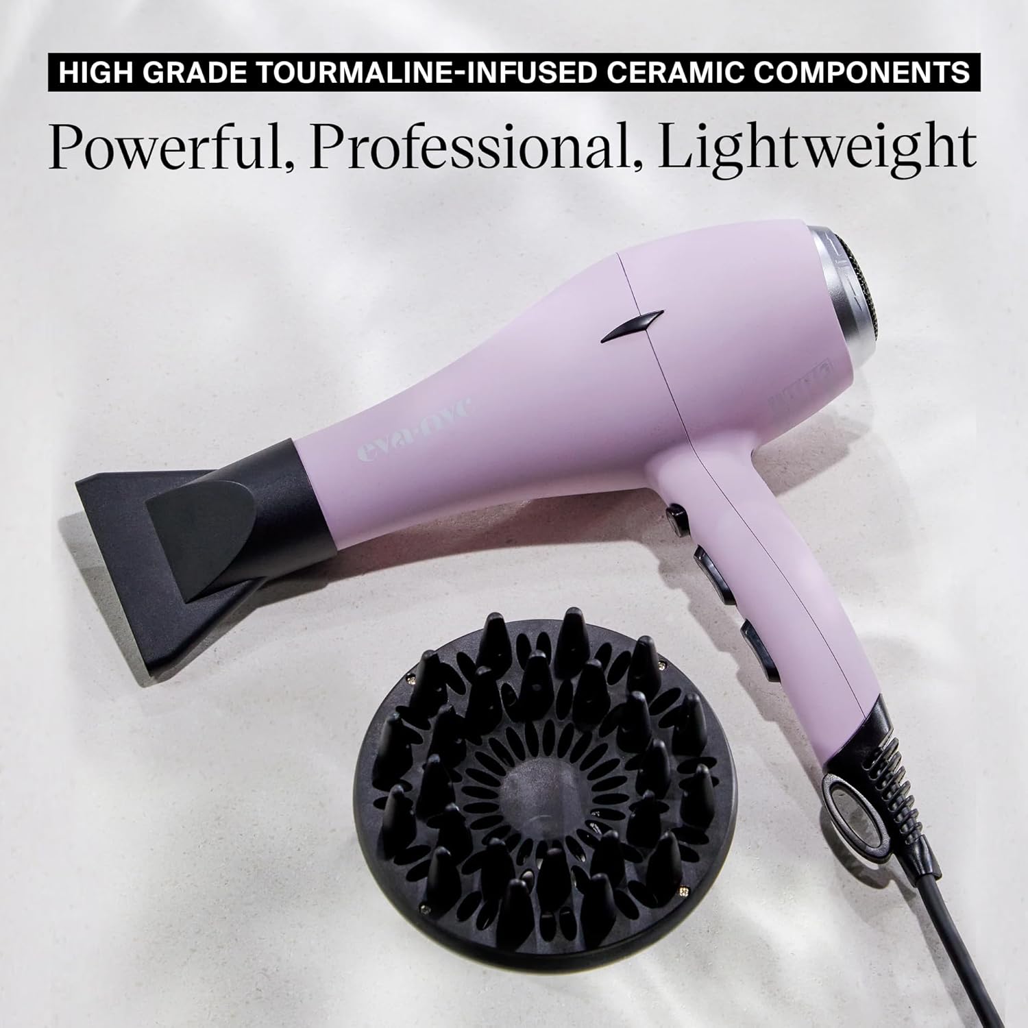 Eva NYC Healthy Heat Pro-Lite Dryer, Styling Hair Dryer, Lightweight Blow Dryer w/Far-Infrared, 2-Speed & 3-Heat Blowdryers for Hair, Hair Dryer with Diffuser & Concentrator, Lavender - Image 3