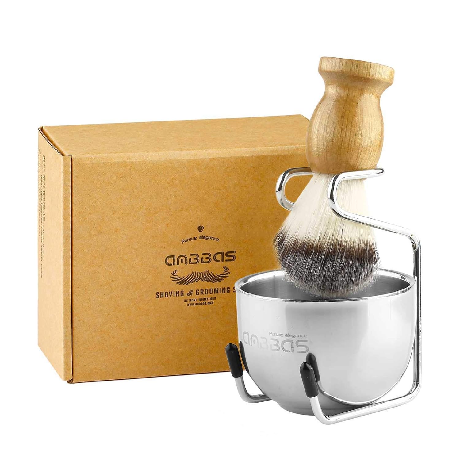 Anbbas Synthetic Badger Shaving Brush with Wood Handle, Stainless Steel Stand and Bowl for Men, Large - Image 7