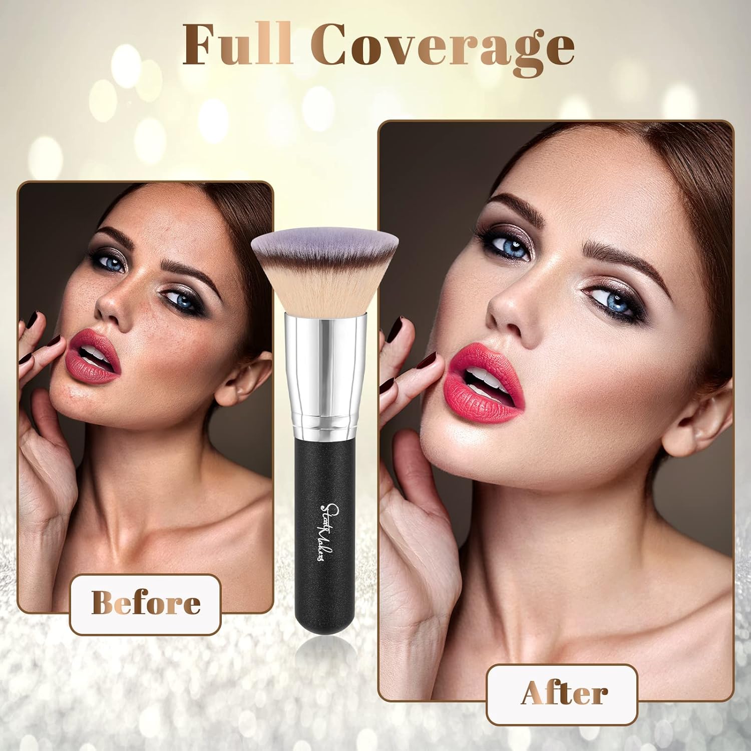 Flat Top Kabuki Foundation Brush, Makeup Brushes Foundation Brush for Liquid Makeup Blending Mineral Cream Powder Buffing Stippling Flawless Face Brush (Black) - Image 5