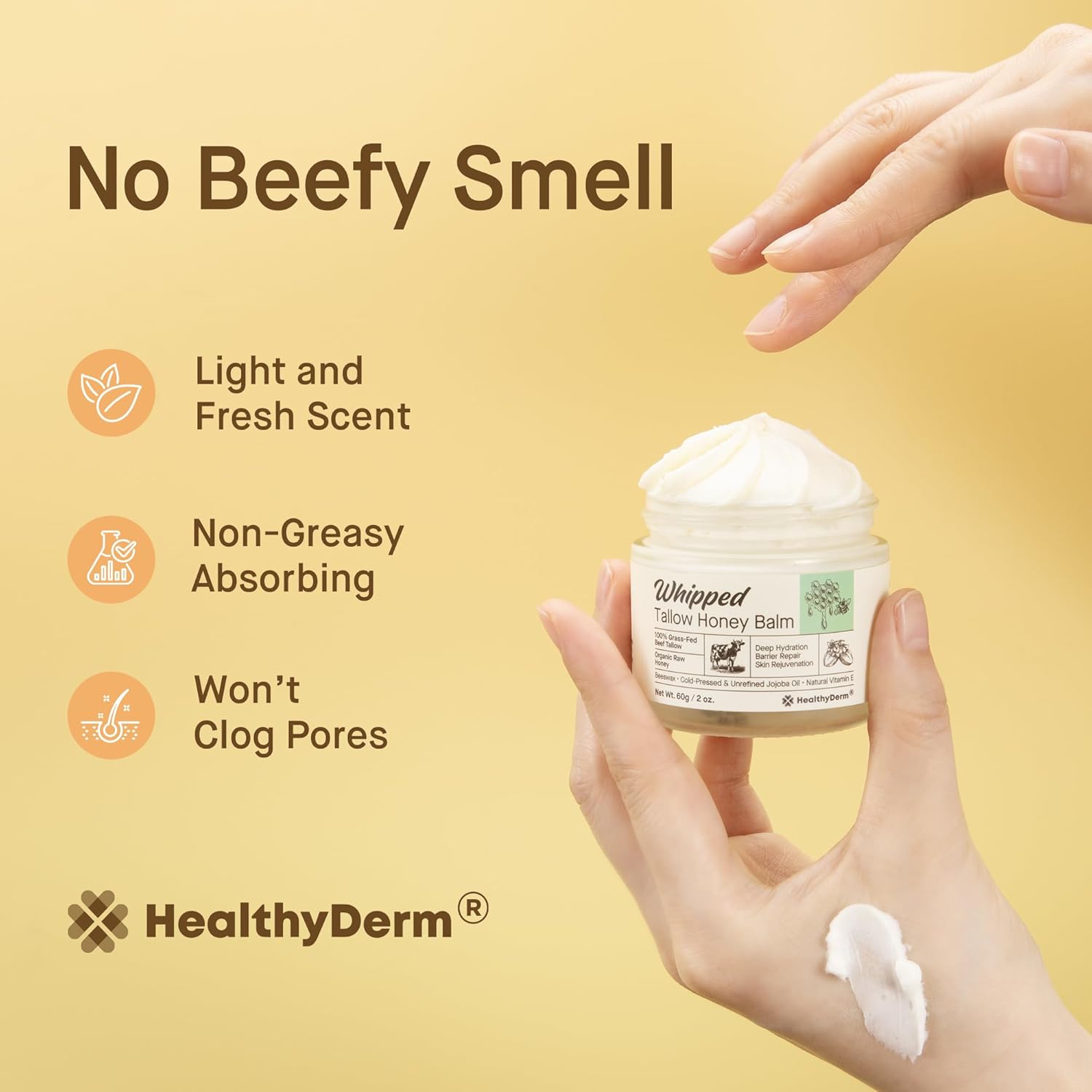 Beef Tallow Honey Balm for Skin: 100% Grass Fed Whipped Organic Moisturizer with Organic Raw Honey, Jojoba Oil, Vitamin E – Natural Face and Body Care for Mature, Dry or Sensitive Skin, 2oz - Image 7