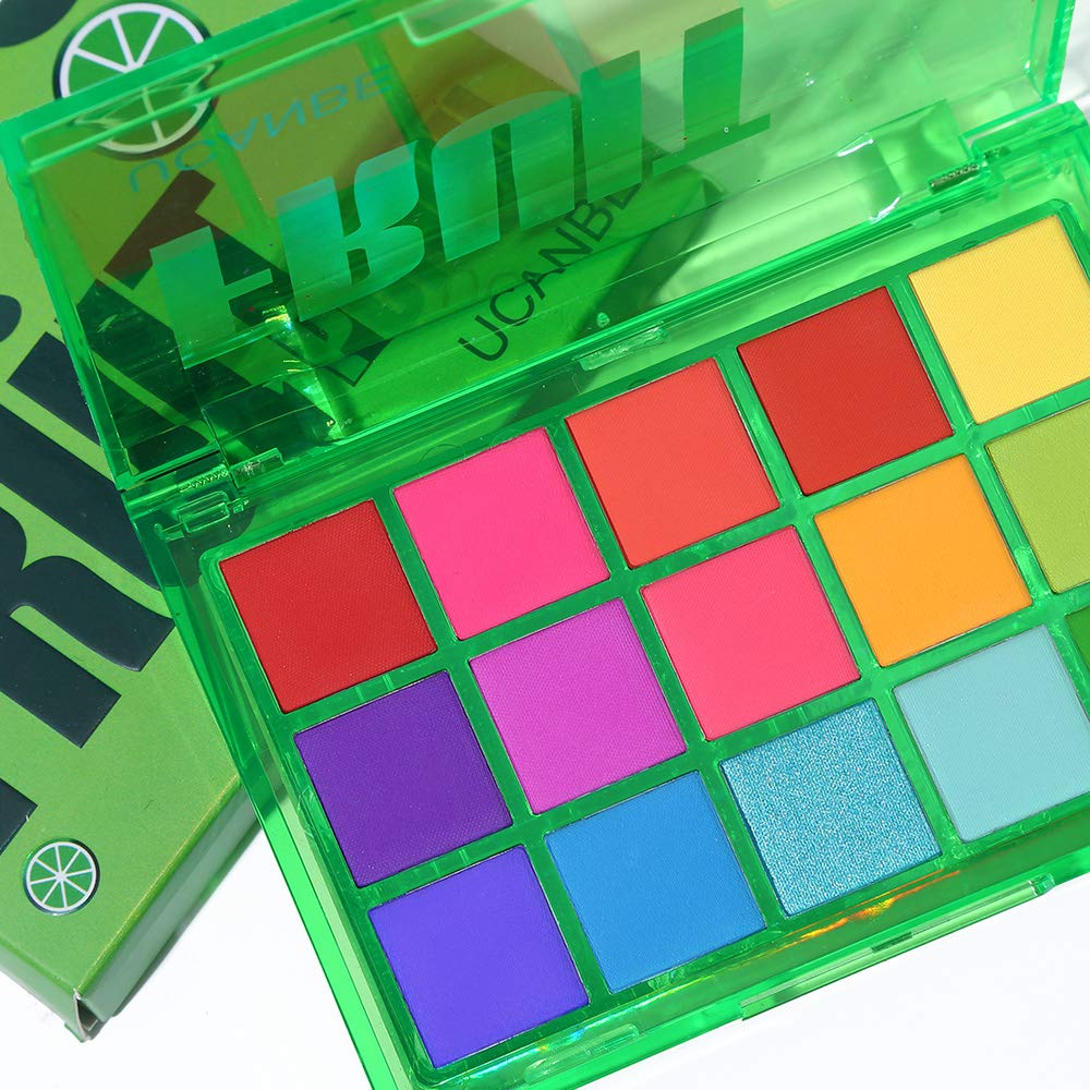 UCANBE Bright Colorful Neon Rainbow Makeup Eyeshadow Palette 15 Shades Green Purple Yellow Make Up Pallets Kit Vibrant Shimmer Matte Pigmented Blendable - Fruit Punch - Image 7