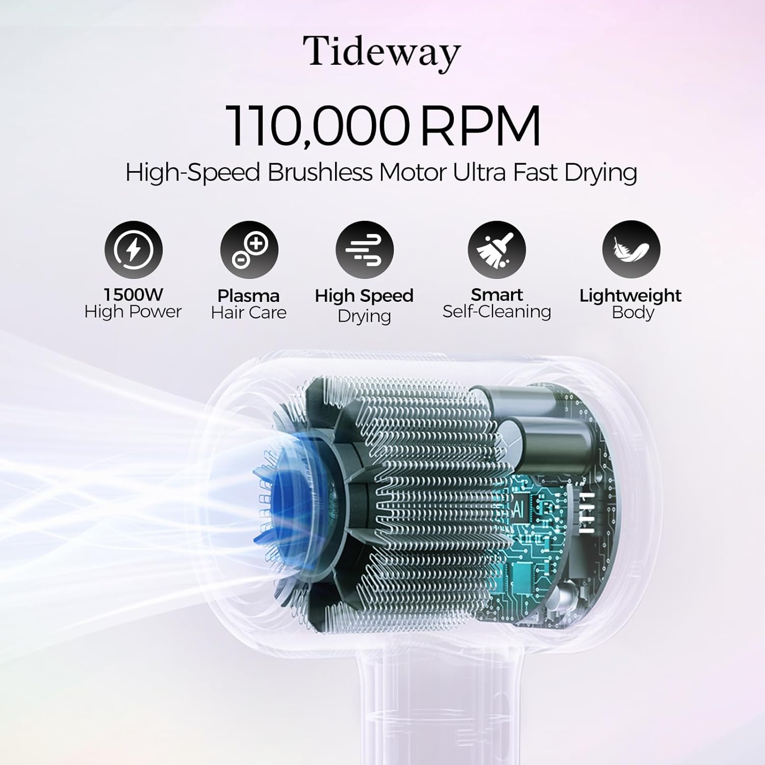 Tideway H11 Professional Hair Dryer 110000 RPM Lightweight Low Noise with Smart Temp Control and Magnetic Nozzle (Black) - Image 2