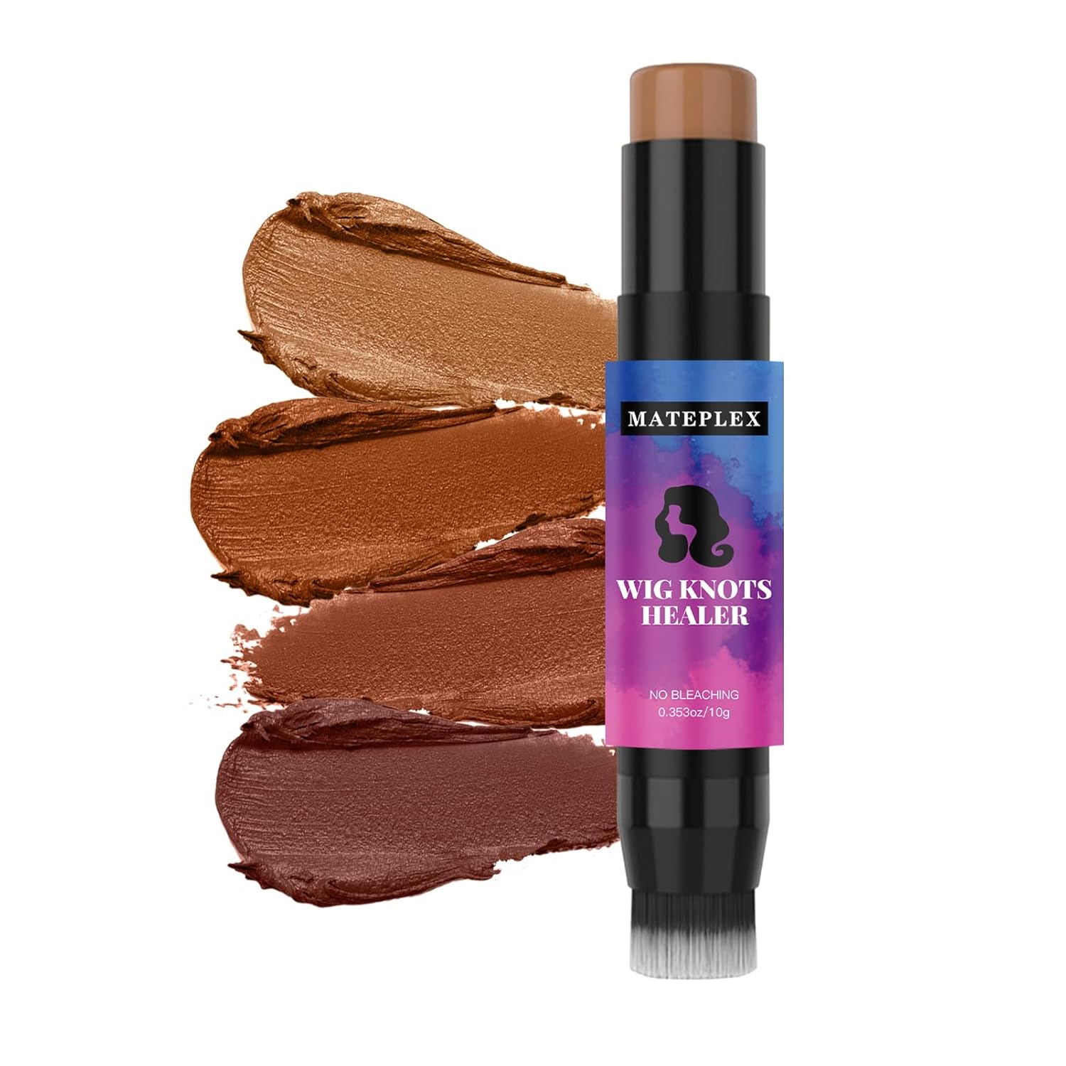 Wig Knot Concealer and Healer, Brown-02, 5 Latest Colors, Sweatproof, Portable, Double-head for Lace Wigs Frontal Part & Hairline, Stick with Brush, Makes Wigs Look Natural, Natural Material - Image 8