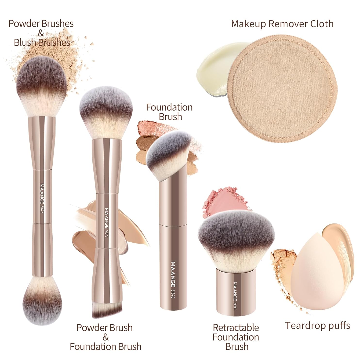 MAANGE 9 PCS Makeup Brush Set Foundation Brush Double Makeup Brushes for Blending Liquid Powder Concealer Cream Blush Buffe Contour Make up Brush Kit (Gold) - Image 4
