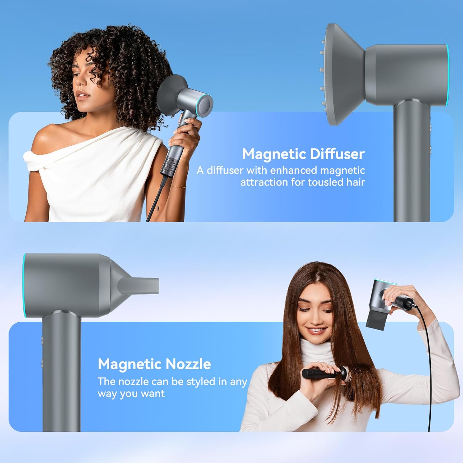 Hair Dryer, 240000 Rpm High-Speed Brushless Motor Blow Dryer 500 Millions Negative Ionic hairdryer for Fast Drying, Quiet Thermo-Control Hair dryers for Women Home Travel Salon with Magnetic Diffuser - Image 4