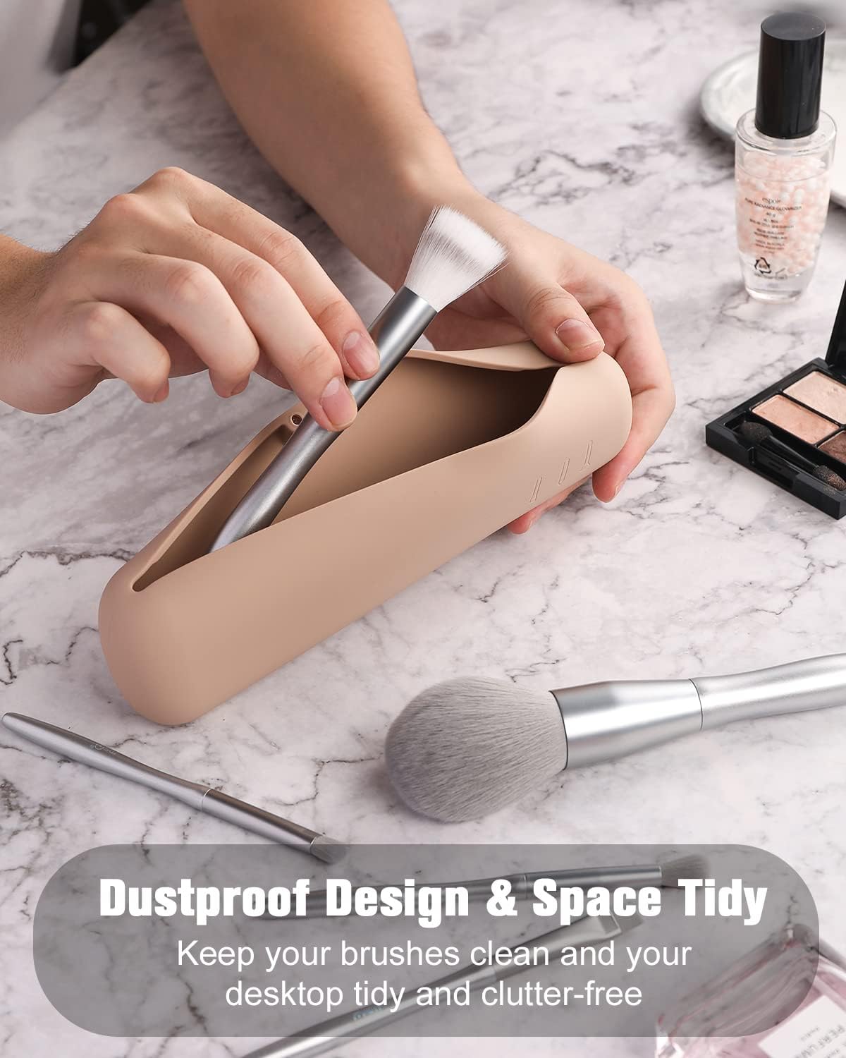 FERYES Large Travel Makeup Brush Holder, Magnetic Anti-fall Out Silicon Portable Cosmetic Face Brushes Holder, Soft and Sleek Makeup Tools Organizer for Travel- (8.27 * 2.36 * 1.57) - Image 4