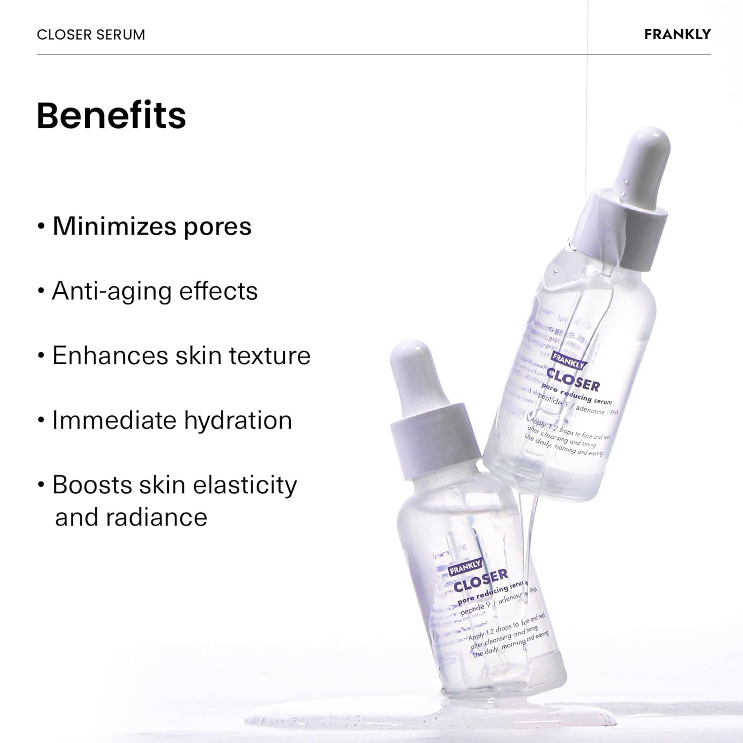 FRANKLY Closer Serum | Pore Minimizer Serum | 9 Peptides, Vegan Collagen, Adenosine, PHA | Korean Pore Minimizer for Glass Skin, Anti-Aging, Hydration, Elasticity | 1.01 fl oz - Image 4