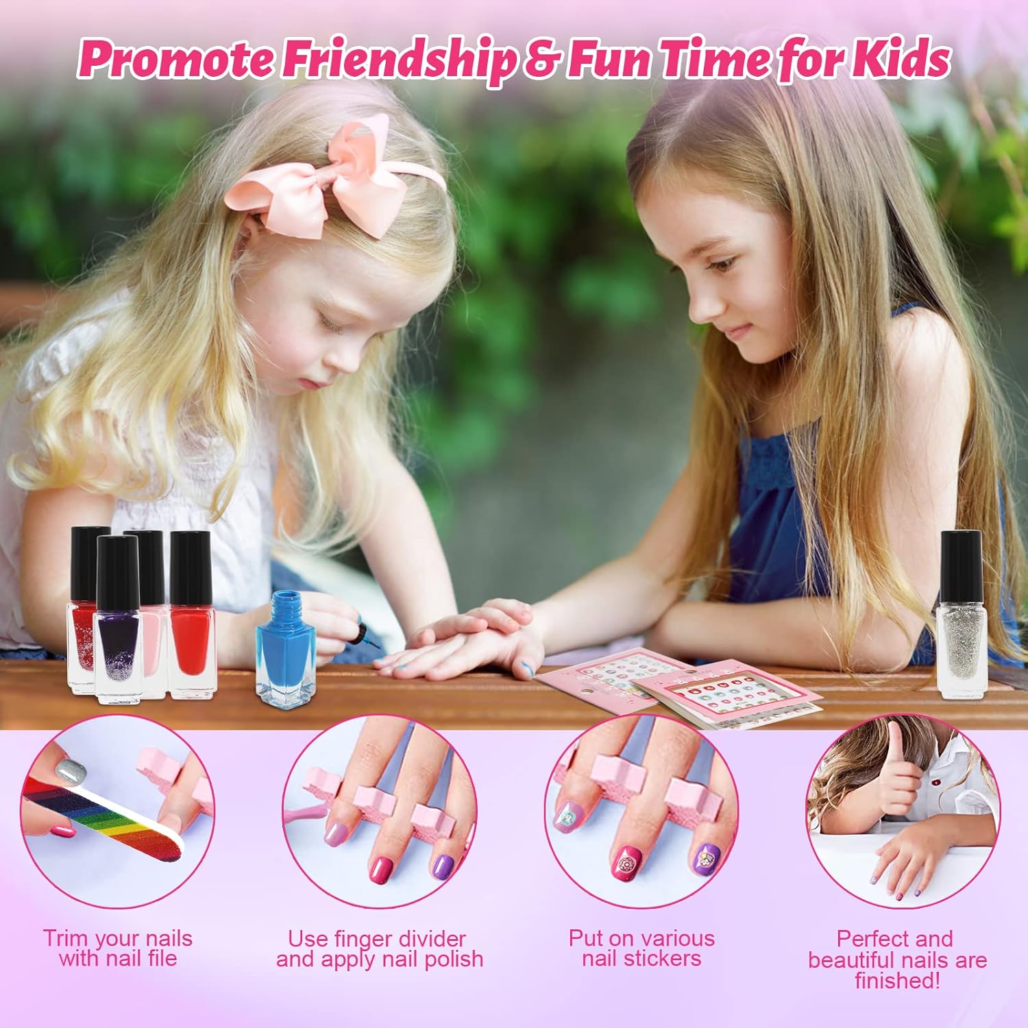 Kids Nail Polish Set for Girls, 25pcs Non-Toxic Peel-Off Water-Based Nail Polish, Glittery and Opaque Christmas Birthday Gifts Toddlers Kids Girls Toys - Image 3