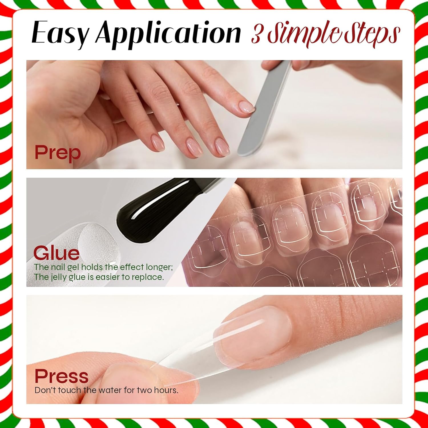 24 Piece Medium Square Winter Acrylic Christmas Press On Nails Set for Women - Image 6