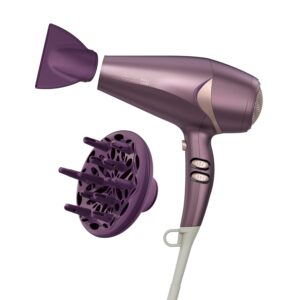 INFINITIPRO by CONAIR Hair Dryer with Diffuser, Quick Style & Shine Blow Dryer, Frizz-Free Hair, Purple