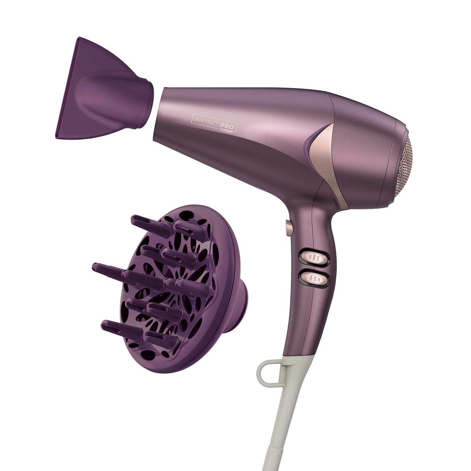 INFINITIPRO by CONAIR Hair Dryer with Diffuser, Quick Style & Shine Blow Dryer, Frizz-Free Hair, Purple