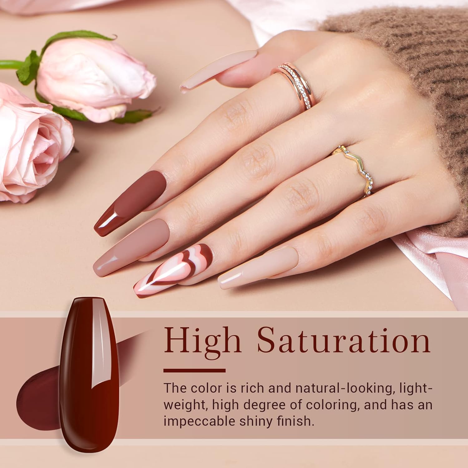 AZUREBEAUTY Dip Powder Nail Kit Starter, 4 Colors Skin Nude Brown Glitter, Acrylic Dipping Powder Liquid Set with Base/Top Coat Activator for Daily French Nail Art Manicure DIY Gift 12 Pcs - Image 5