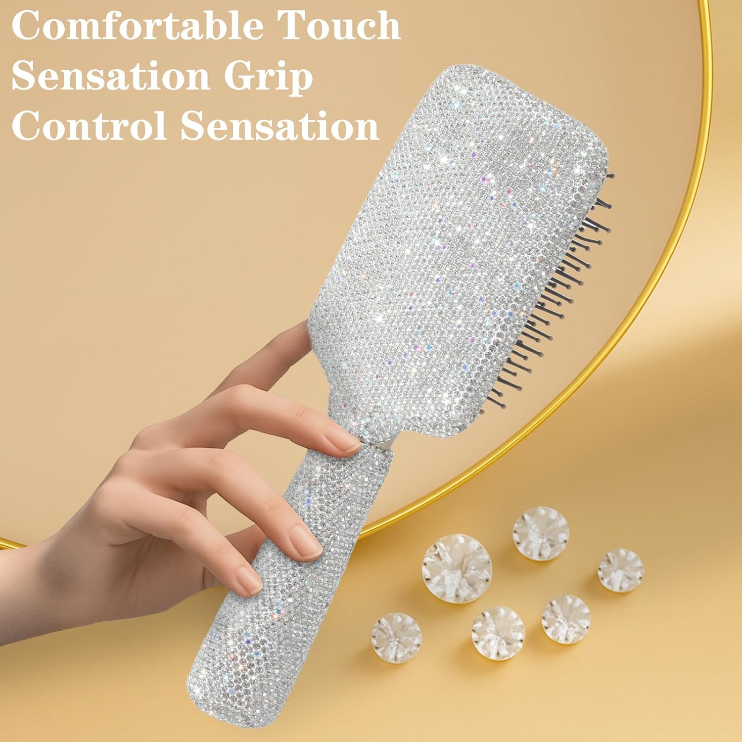 Curly Hair Brush, Luxury Crystal Diamond Detangling Brush, Paddle Brushes for Women's All Hair Types - Image 2