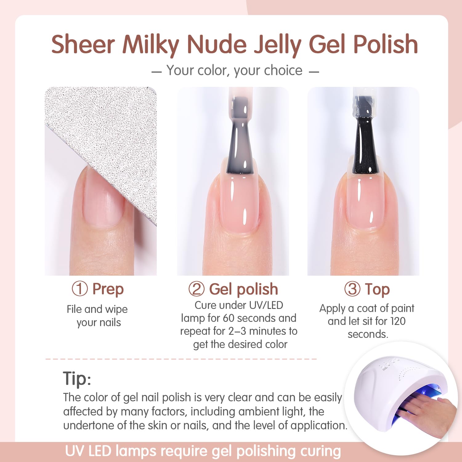 Nude Pink Gel Nail Polish Set- 6 Colors Sheer Milky White Jelly Gel Polish All Seasons Skin Tones Neutral Gel Polish Kit, Soak Off LED Gel Nail Kit Manicure DIY Home - Image 8