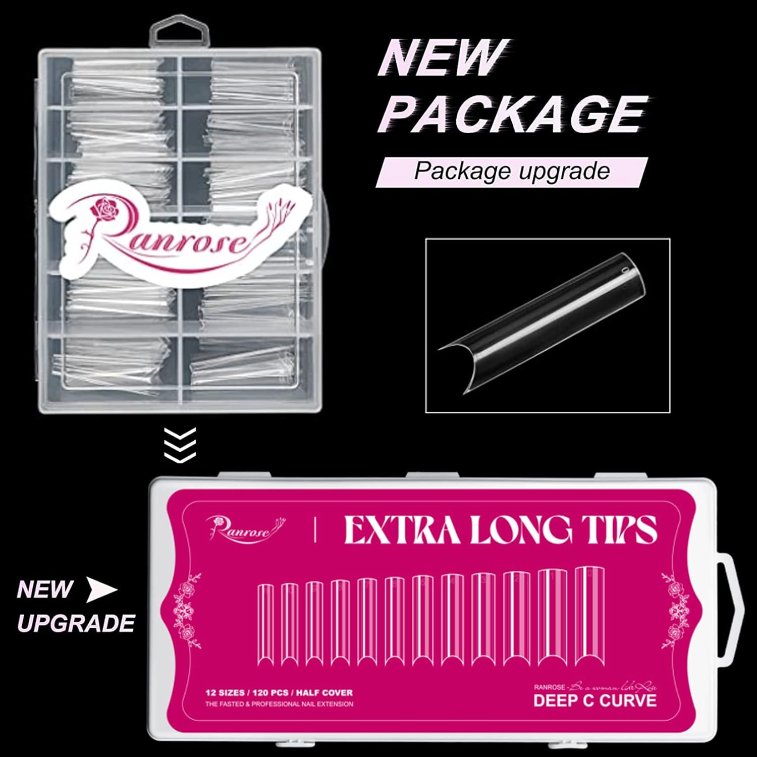 Ranrose 120PCS Extra Long Half Nail Tips,XXL Super Long Half Cover Deep C Curve False Nails 12 Sizes Tapered Square Press on Nails with Box - Image 2