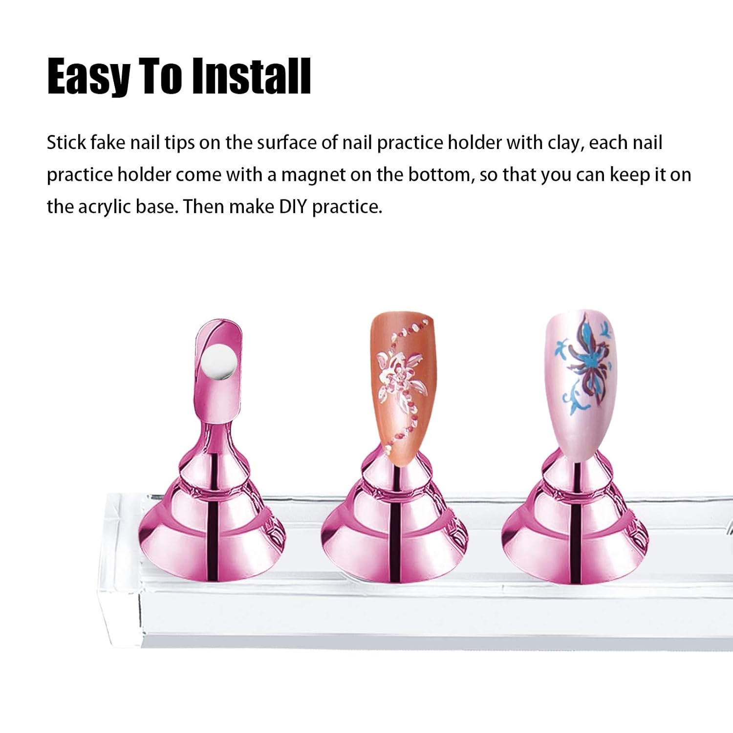 JUSTOTRY 2 Sets Pink Nail Stand for Press on Nails Display, Magnetic Fake Nails Holder for Painting Nails Practices, Beginner Acrylic Nail Art Kit Accessories, Nail Salon Equipment and Decor - Image 5