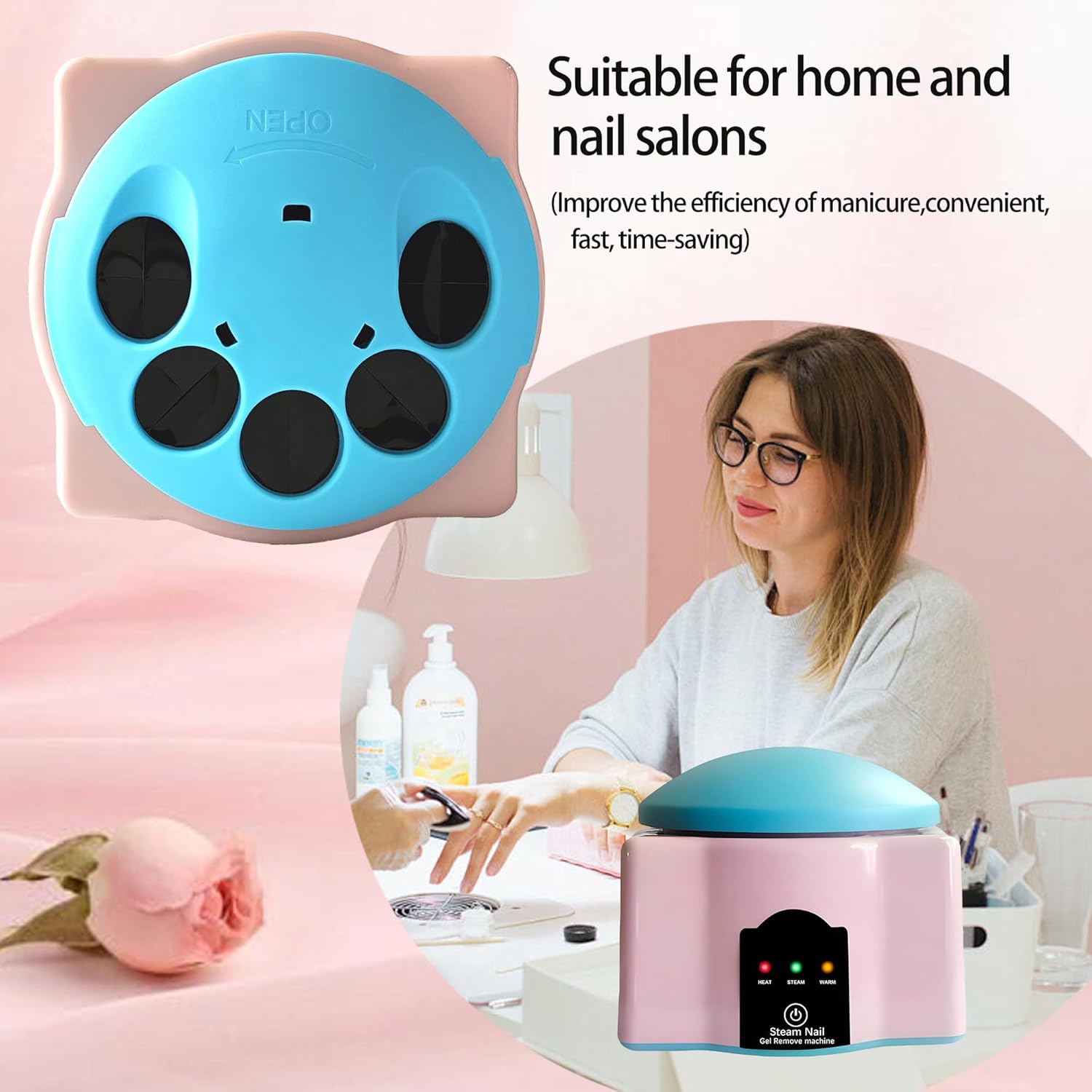 Upgraded Electric Steam Nail Polish Remover, Gel Nail Polish Steam Remover with Colourful Cuticle Pusher Spoon - Image 5