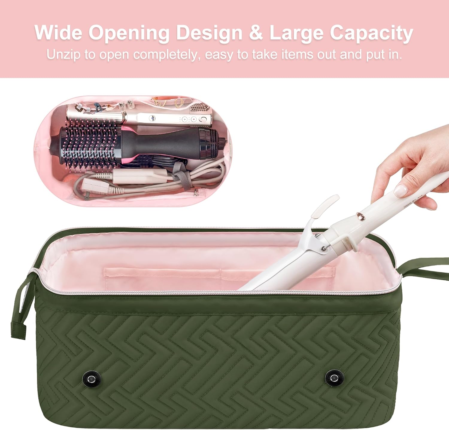 Leudes Hair Tools Travel Bag for Women Heat Resistant Mat for Travel Essentials Hot Tools Straighteners,Flat Irons,Curling Iron,Hot Air Brushes and Hair Dryer Organizer Bags 2 in 1 (Army GreenA) - Image 5