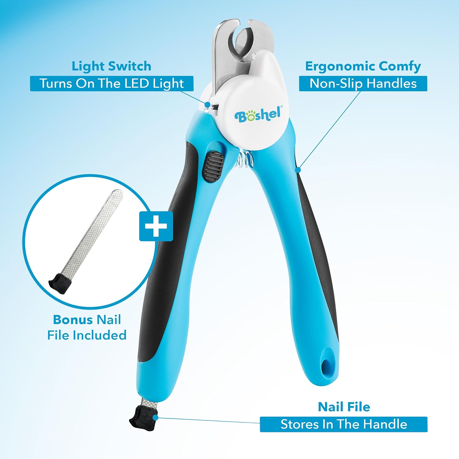 BOSHEL LED Large Dog Nail Clippers, Dog Nail Trimmers for Large Breed with Quick Sensor, Dogs Trimmer with Light & Safety Guard, Sharp Pet Nails Clipper, Pet Claw Clippers, Pets Toenail Cutter & File - Image 8