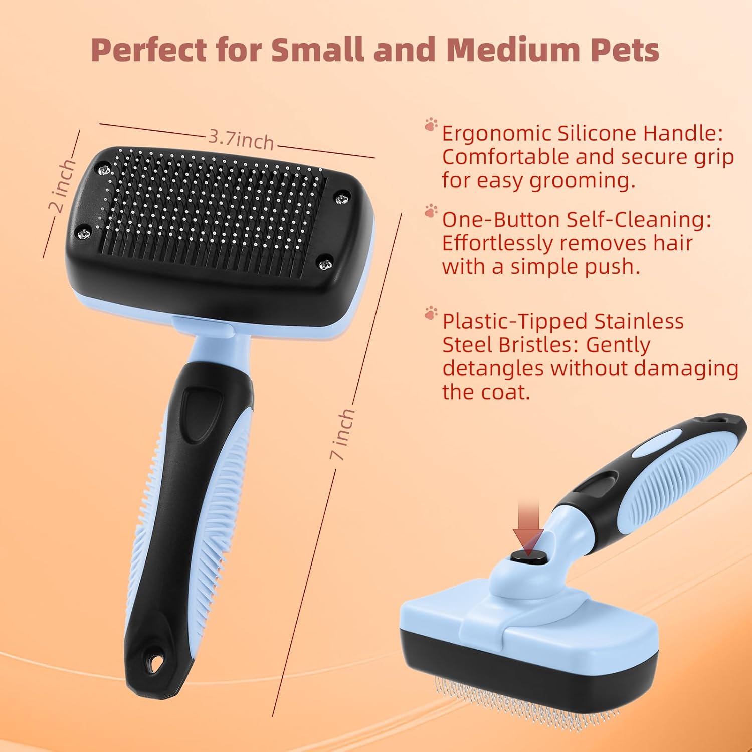 3PCS Cat & Dog Brush Set: Slicker & Deshedding Brush, Dematting Comb, and Bath Brush – Premium Grooming Tools for Shedding & Tangle-Free Fur (blue) - Image 5