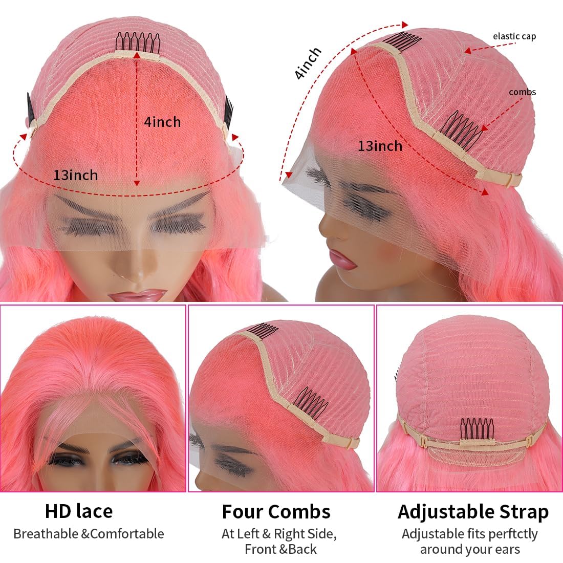 Pink Lace Front Wigs Human hair Pink Wigs Human Hair Body Curly Human Hair Wig For Women Body Wave Lace Frontal Wigs Human Hair 200% Density HD Transparent Pre Plucked 26 inch - Image 4