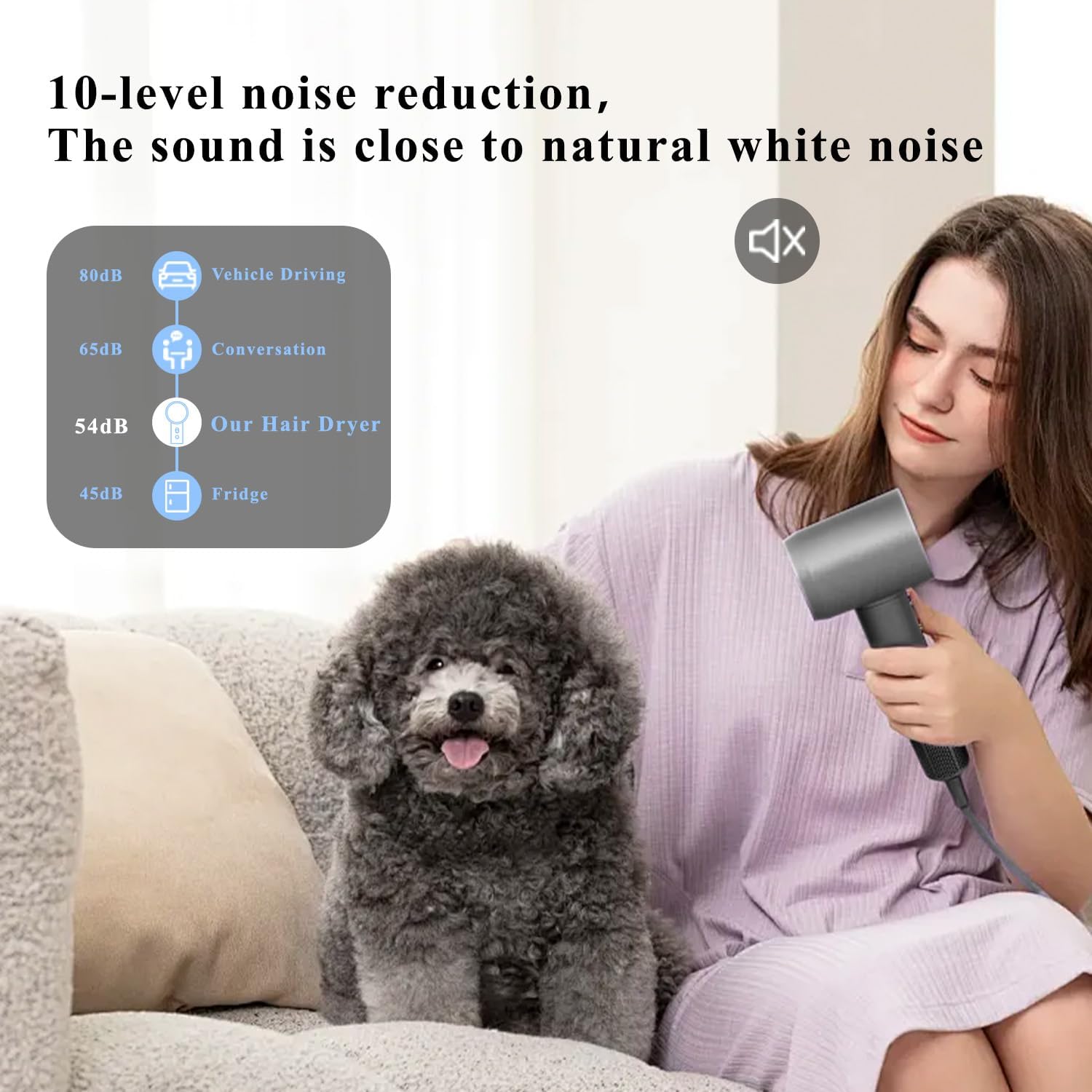 Ionic Hair Dryer for Women & Men,Powerful 1500W Blow Dryer with Nozzle, 3 Speeds and 5 Temps,Thermo-Control Quiet Compact Hair Dryers for Curly Hair for Home Travel Salon Black - Image 4