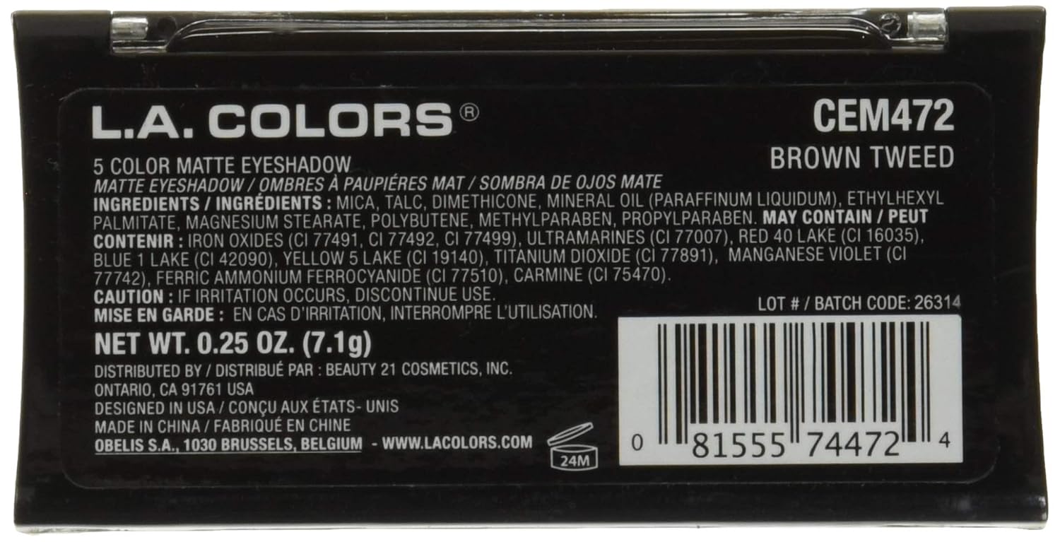 L.A. COLORS 5 Color Matte Eyeshadow Palette, Brown Tweed CEM472 - Image 3
