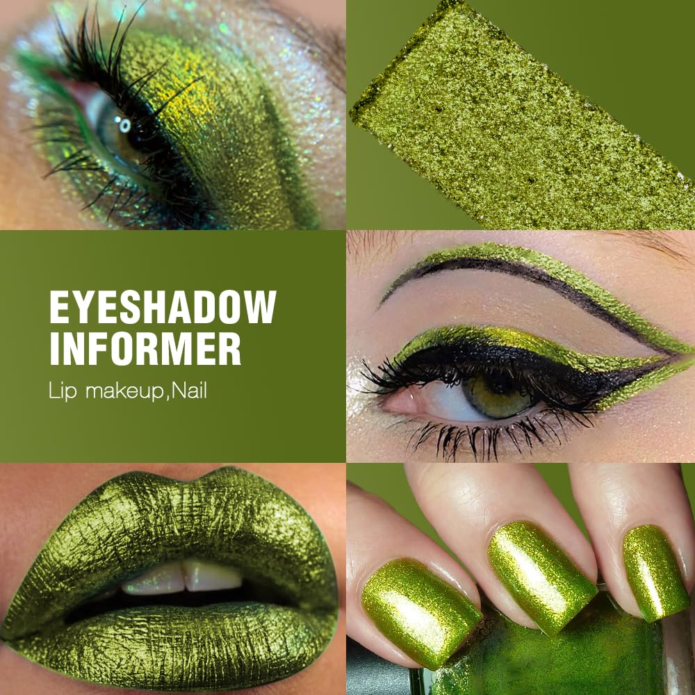 Afflano Sparkle Olive Green Metallic Glitter Eyeshadow, Single Shimmery Deep Green Eyeshadow Palette, Small Metallic Eye Shadow Pallet for Girl Women Smokey Eye Look, 24H - Image 4