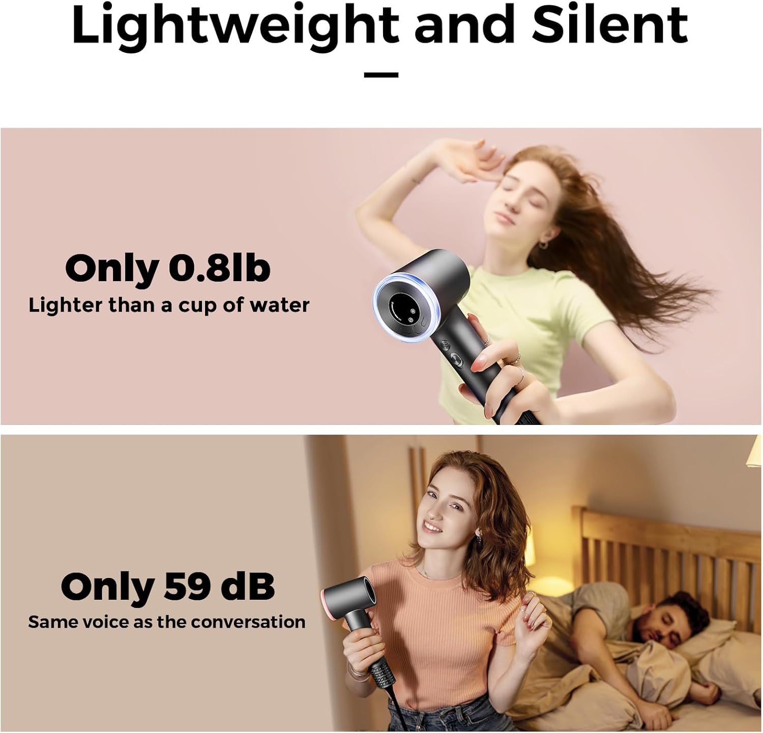 Hair Dryer with Diffuser, Professional High-Speed Blow Dryer, Negative Ionic Hair Dryers for Women, 110,000 RPM Fast Drying, 5 Temps & 3 Speeds, with HD Digital Screen & Carrying Case, Gray - Image 7