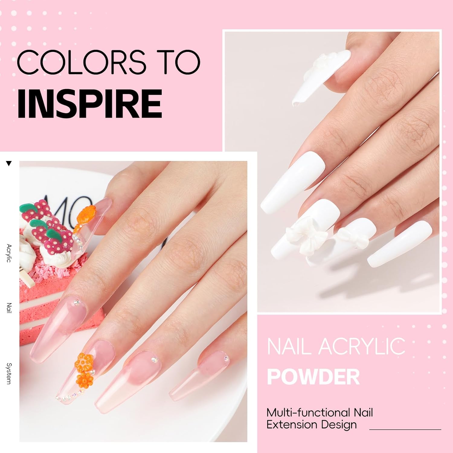 COSCELIA Acrylic Nail Kit for Beginners with Everything,4 Colors Acrylic Powder Professional Nail Kits with Nail Drill U V Light Glitter Decorations DIY Extension Nails Home Use for Women - Image 9