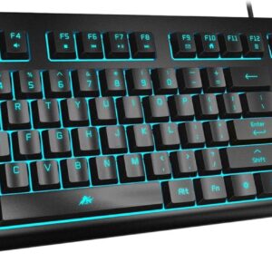 Light Up Quiet Gaming Keyboard - Membrane Silent Wired Keyboard with Low Profile Lighted Key for Computer, Windows PC Gamer - Full Size, Black