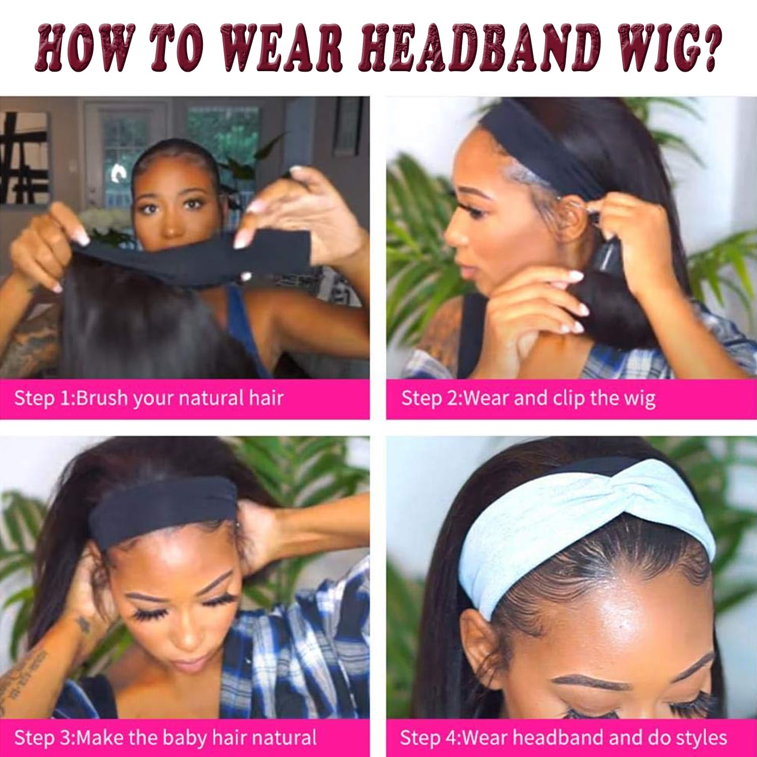 Headband Wig Human Hair Deep Wave 20 Inch Human Hair Headband Wig Glueless Curly Wigs None Lace Front Wigs for Black Women Natural Color - Image 5