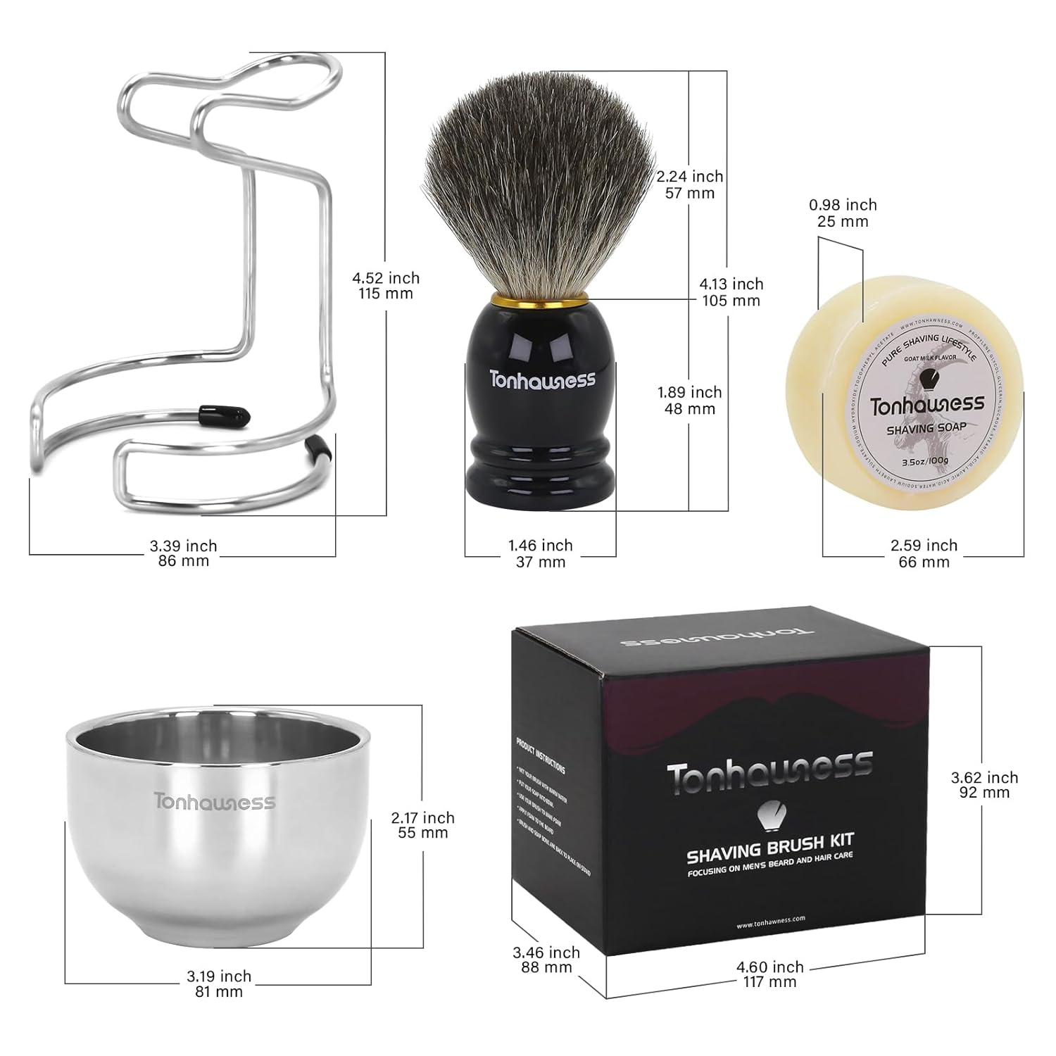 Men's 4-in-1 Badger Hair Shaving Brush Set with Bowl and Stand - Image 7