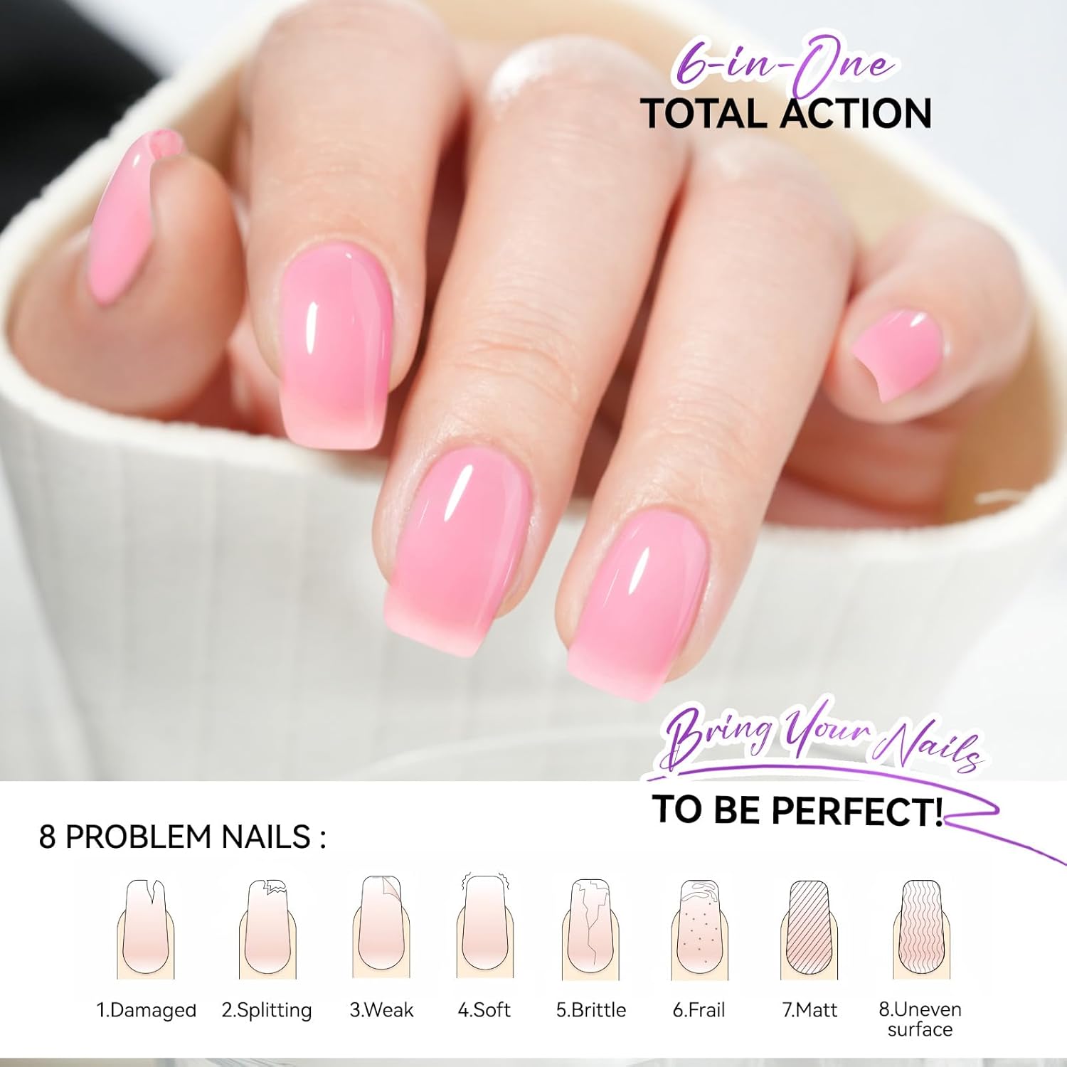 gelike ec Nail Ridge Filler and Strengthener Polish: Pink 6 in 1 Natural Nail Hardener Extra Strong and Growth - Long Lasting Nail Repair for Damaged Nails - For Daily Work Home Salon - Image 3