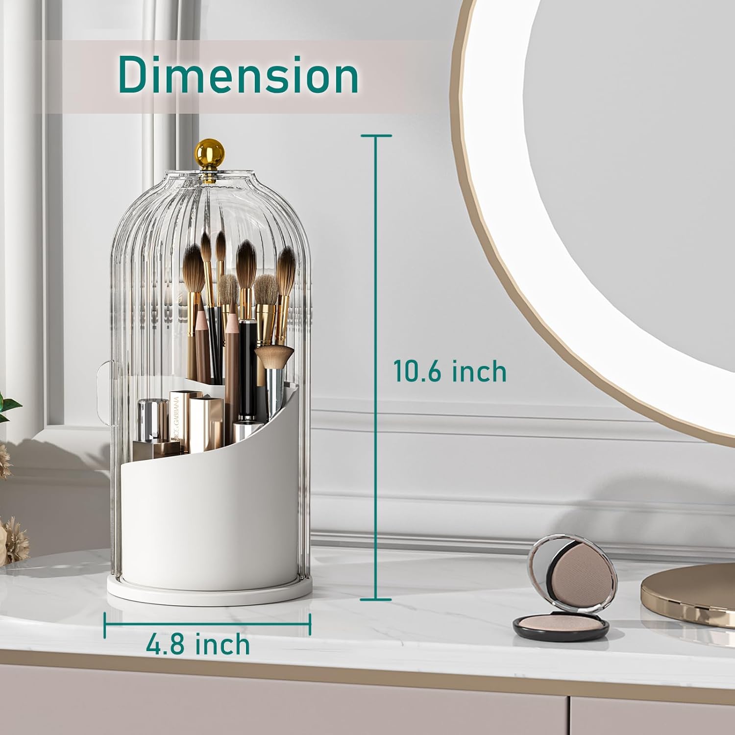 GAXmi Makeup Brush Holder with Lid Cosmetic Tools Organizer 360 Rotating Waterproof Dustproof Beauty Brushes Storage for Vanity, Transparent - Image 7