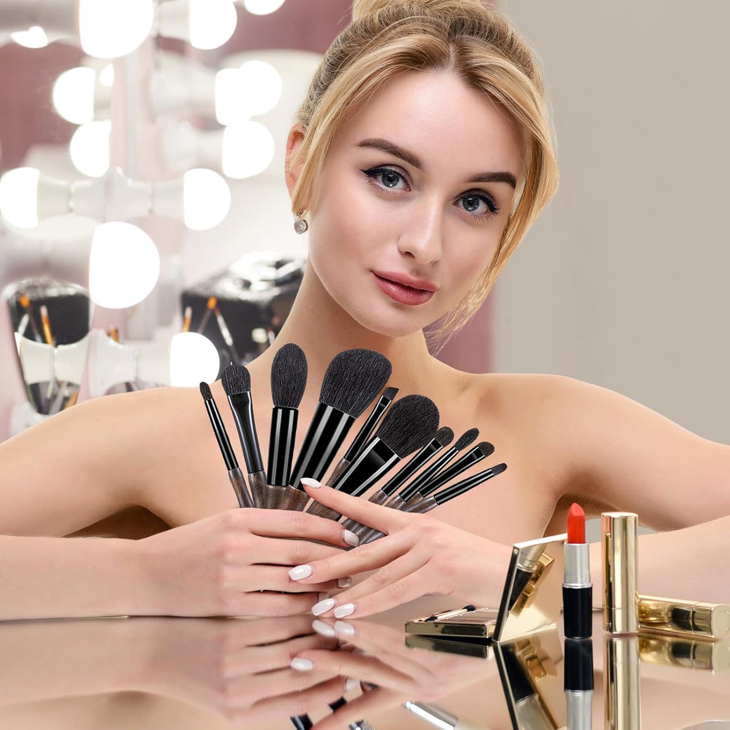 Natural Goat Hair Make up Brushes Set Professional, Makeup Artists' Premium Beauty Real Soft Makeup Brushes, Ultra Natural Bristle Cosmetic Brushes, Portable Small Travel Natural Makeup Brushes - Image 3