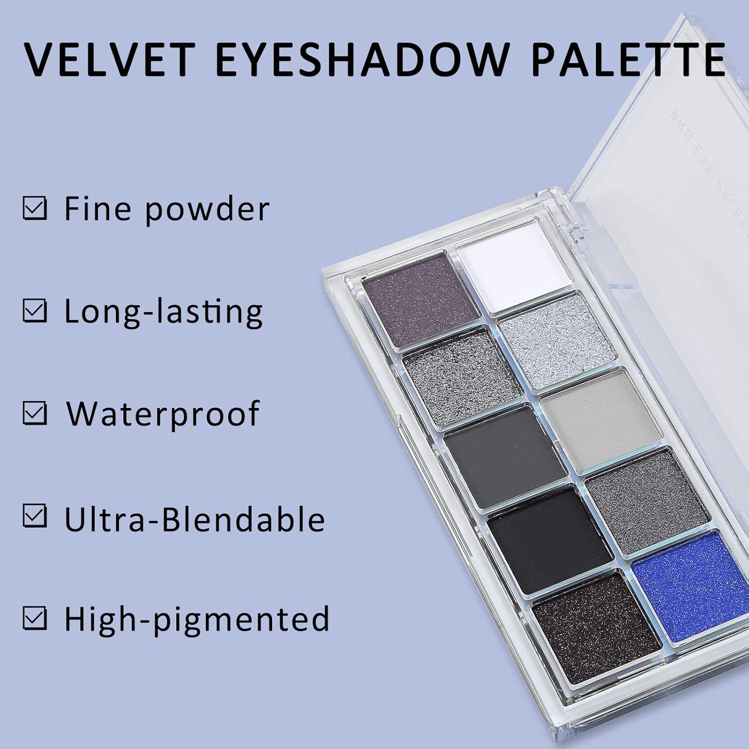 Erinde 10 Color Eyeshadow Palette Makeup - Matte Shimmer Glitter Eye Shadow, Ultra-Blendable, High Pigmented, Black Gray Blue Smokey Eyeshadow Palette with Professional Brush - Image 6