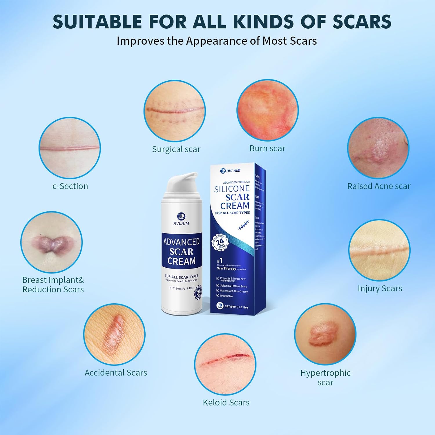 Advanced Silicone Scar Cream Gel 1.7 oz for Surgical Stretch Marks and Keloids - Image 4