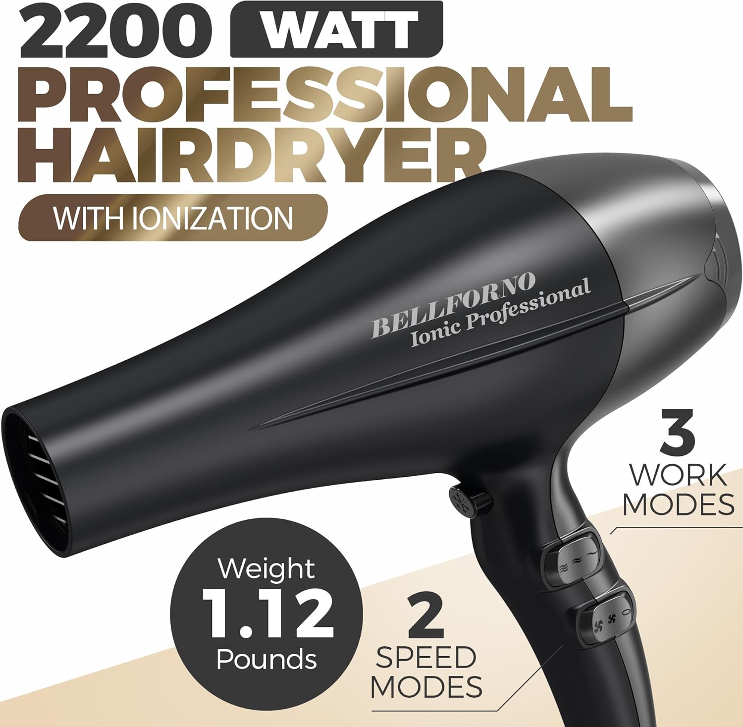 Fast-Dry 2200W Negative Ionic Ceramic Hair Dryer Tourmaline Technology - Lightweight & Quiet Professional Salon Blow Dryer with ADC Motor - hairdryer - Image 4