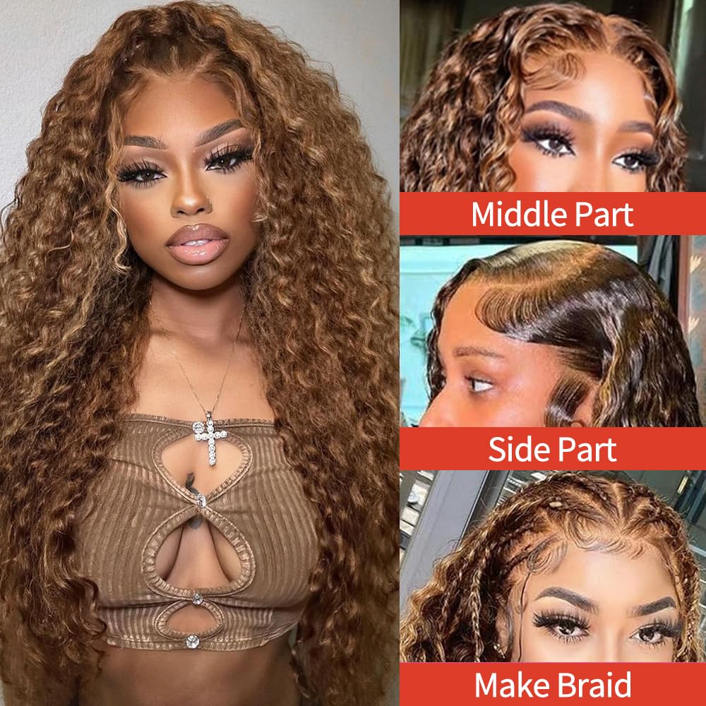 30inch Highlight Ombre Lace Front Wig Human Hair 13x6 HD Honey Blonde 4/27 Deep Wave Lace Front Wigs Human Hair 200 Density Glueless Wigs Human Hair Pre Plucked with Baby Hair - Image 6