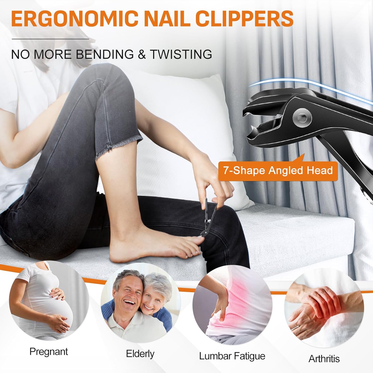 DRMODE Nail Clippers for Men Thick Nails, Angled Head Toe Nail Clippers for Thick Nails for Seniors, Wide Jaw Opening Toenail Clippers Heavy Duty Fingernail Clipper with Catcher Long Handle - Black - Image 2