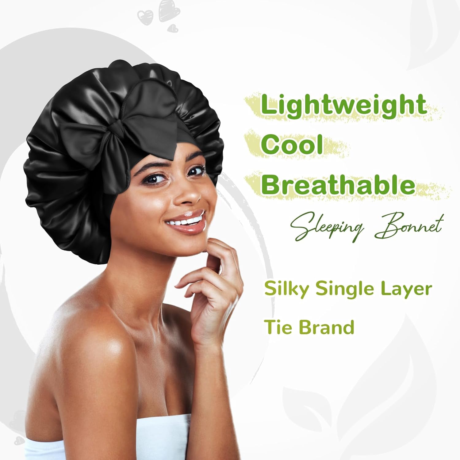 Bonnet Queen Silk Bonnet Satin Bonnet Hair Bonnet for Sleeping Night Sleep Hat with Tie Band Black Bonnet with Head Wrap for Women Natural Hair - Image 2