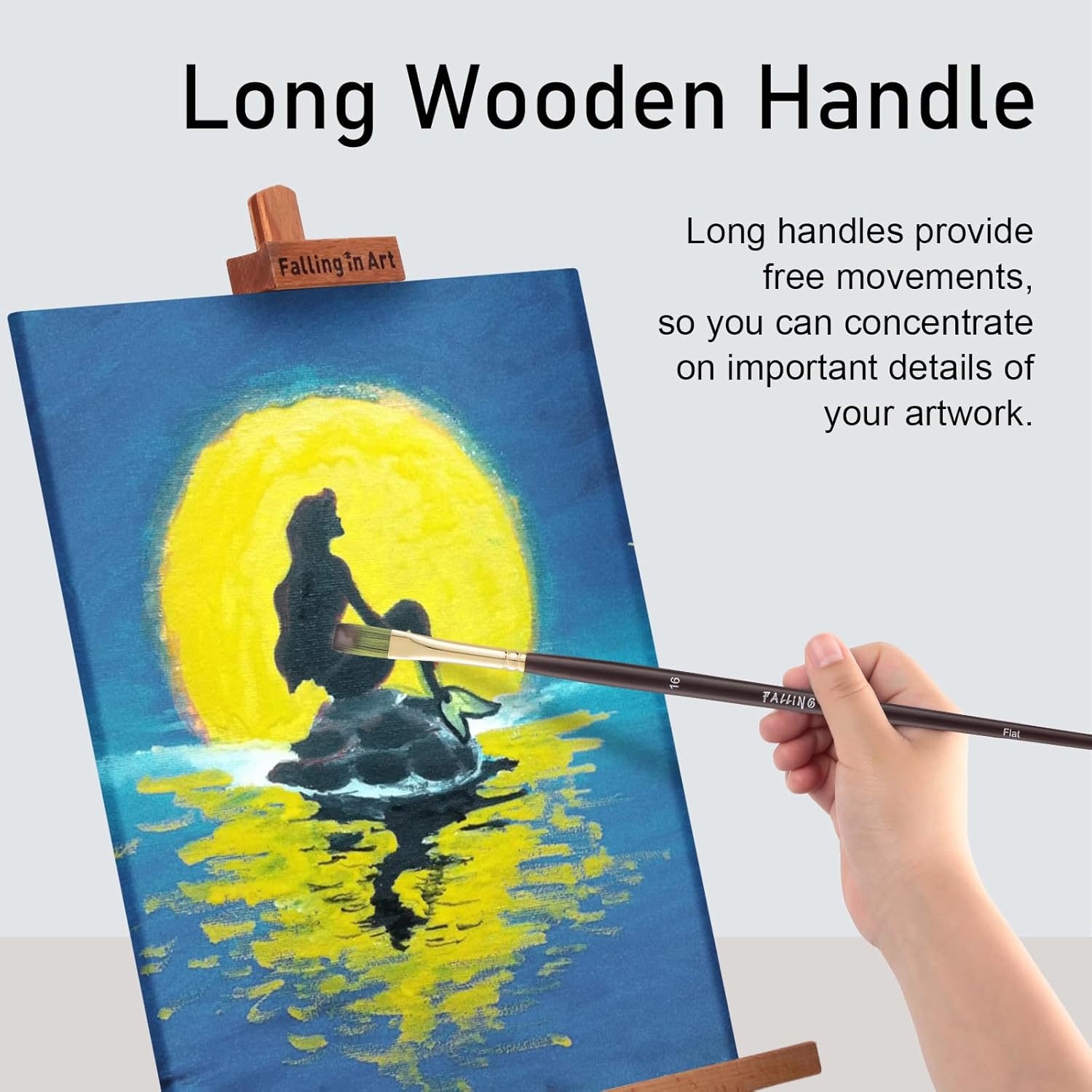 Falling in Art 9 PCS Flat Brushes Set, Professional Nylon Paint Brushes, Long Handle Artist Brush for Watercolor, Acrylic, and Oil Painting - Image 7