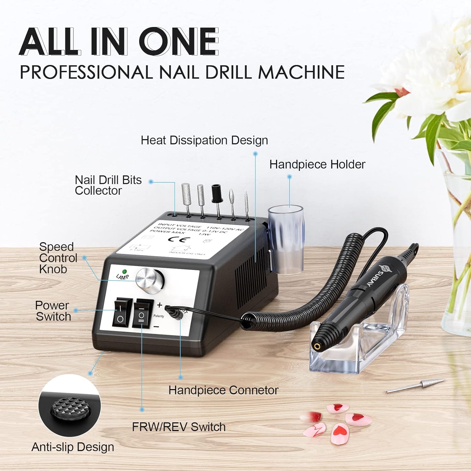Professional Electric Nail Drill Machine Nail File Drill Set Kit for Acrylic Nails, Gel Nail, Nail Art Polisher Sets(Black) - Image 2