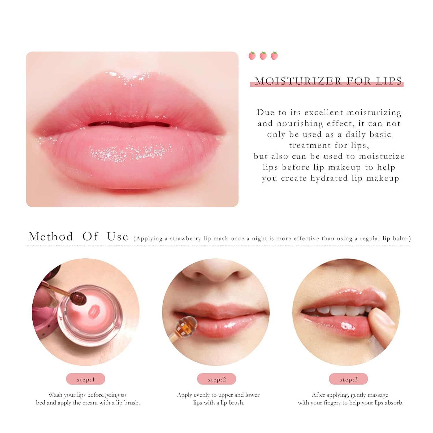 2PCs Strawberry Lip Sleeping Mask,Bee Lip Balm Honey Pot, Bee Lip Honey Pot with Wand Nourishes Lips, Overnight Strawberry Propolis Honey Balm Lip Mask for Lip Care Moisturize Lip Skin - Image 6